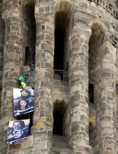 Greenpeace activists protest at Barcelona's famous Sagrada Familia basilica