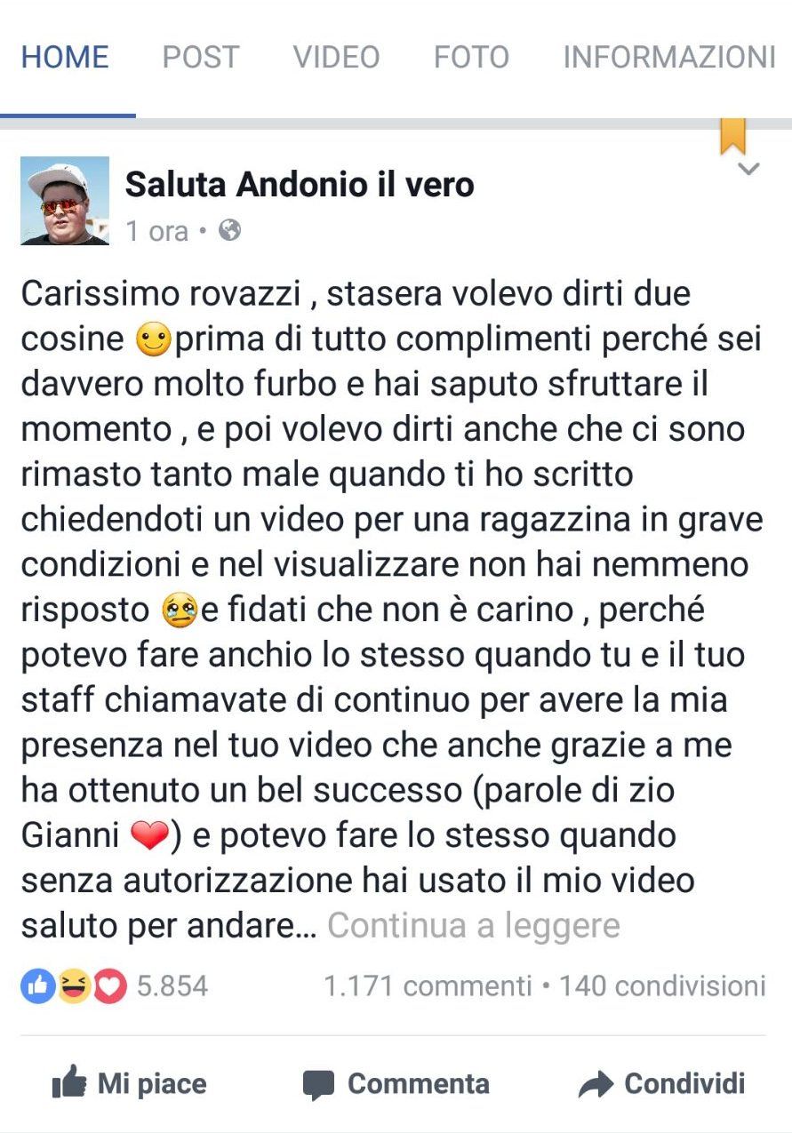 Saluta Andonio contro Rovazzi