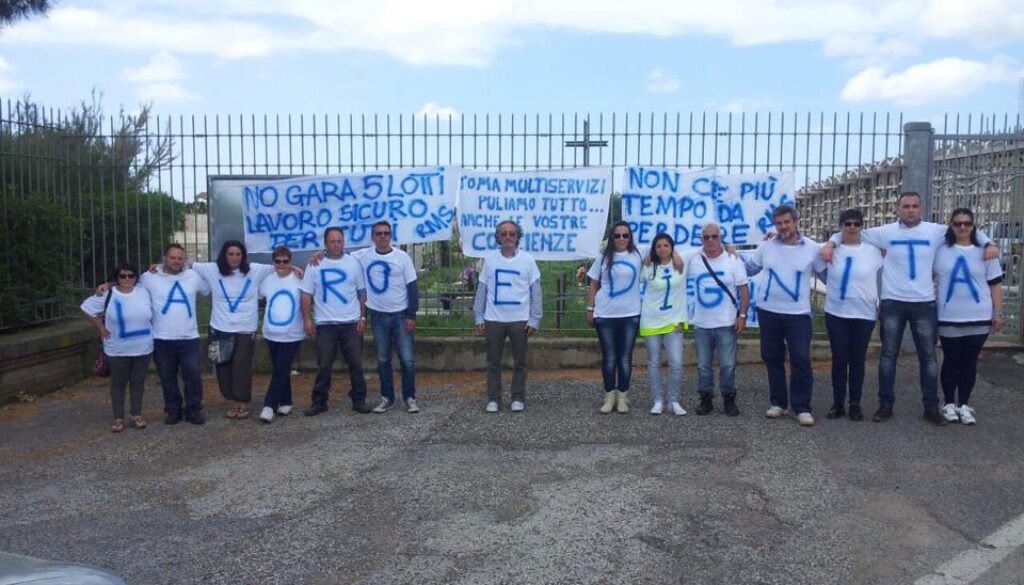sciopero e manifestazione Roma Multiservizi lavoro e dignità