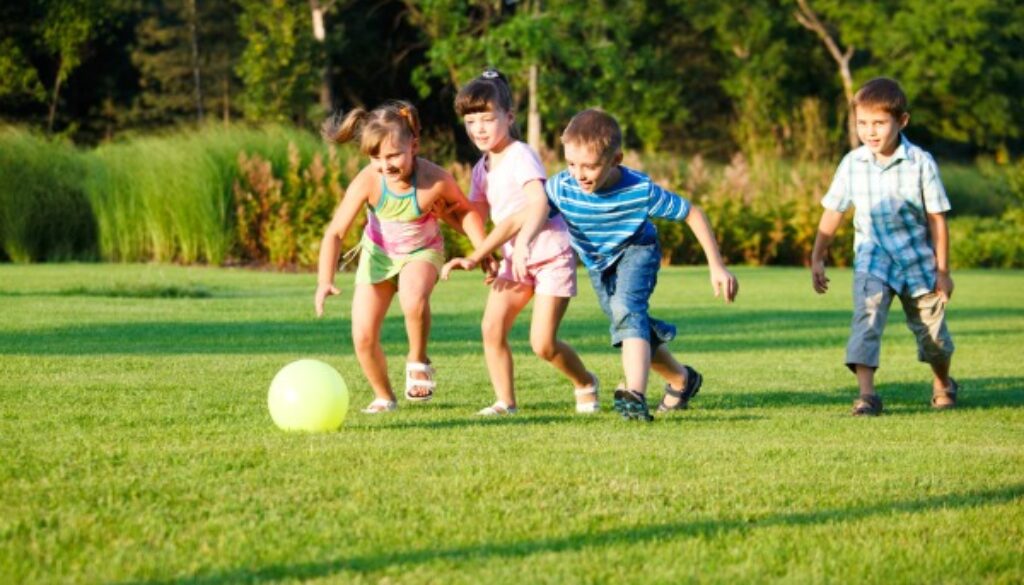 Kids playing with the ball