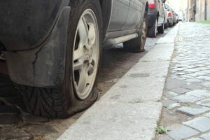 molte gomme bucate nella notte a Trastevere