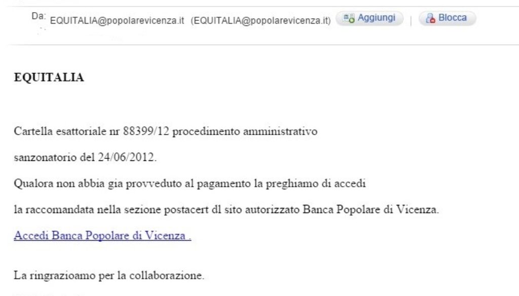 Il ritorno delle false email di Equitalia Il ritorno delle false email di Equitalia