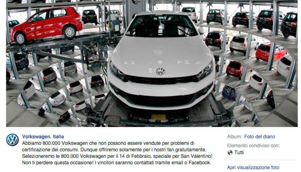 La bufala della Volkswagen che regala auto su Facebook