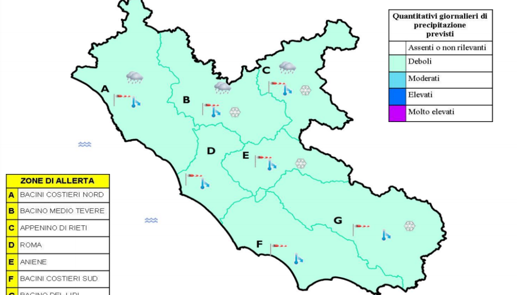 Meteo Lazio, allerta meteo per il giorno 14 febbraio della Protezione Civile. Tutti i dettagli
