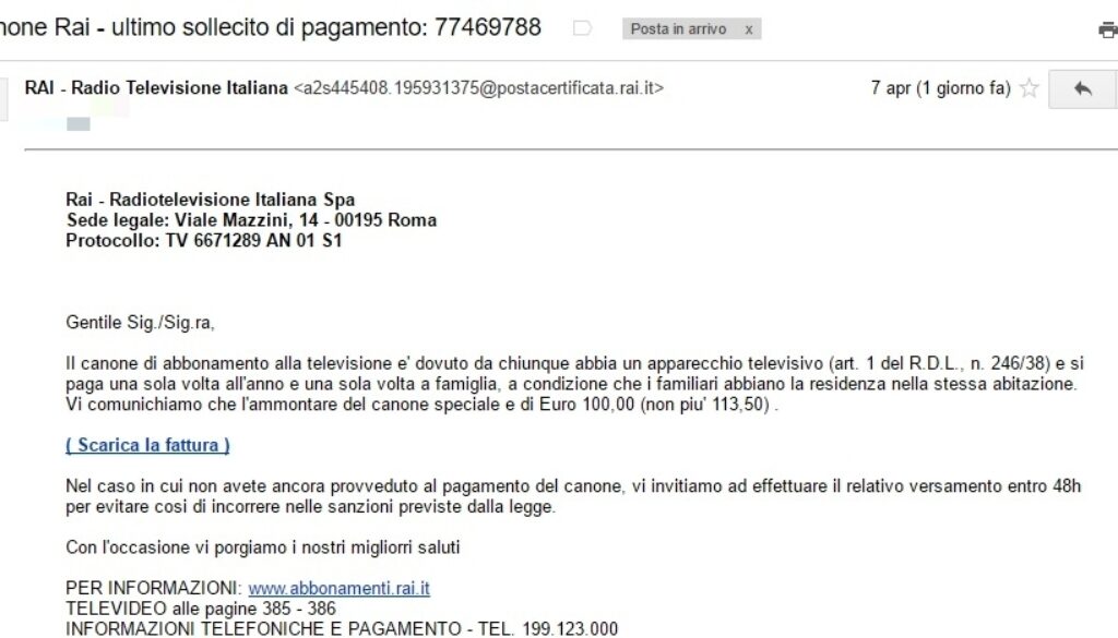 Truffa delle false email della Rai