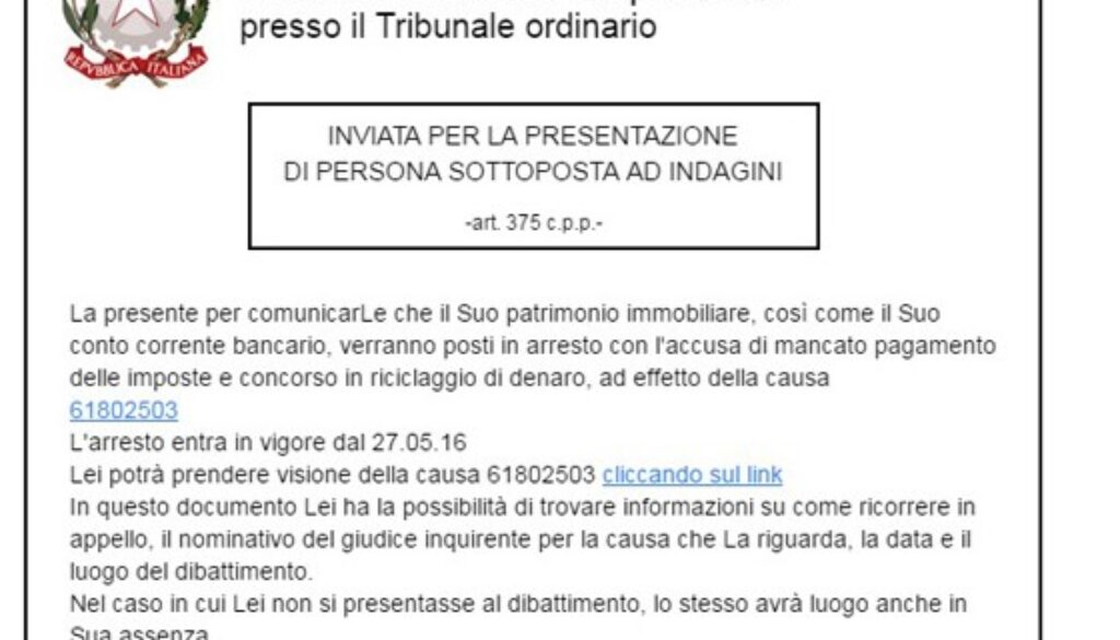 False email della Procura della Repubblica