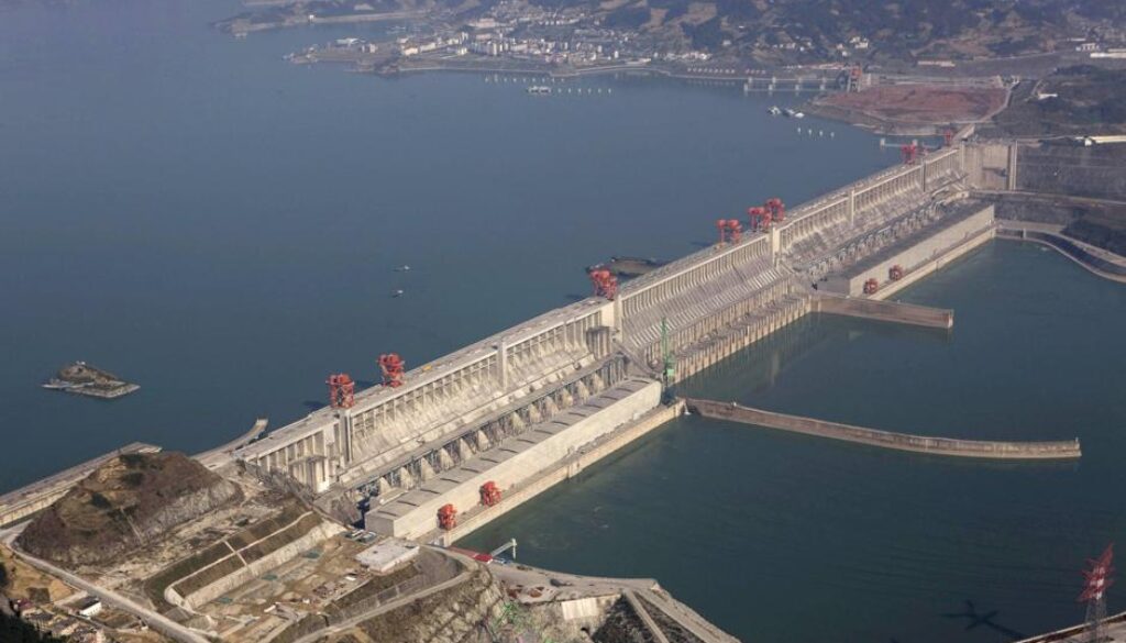An aerial view shows the Three Gorges Dam on the Yangtze River in Yichang
