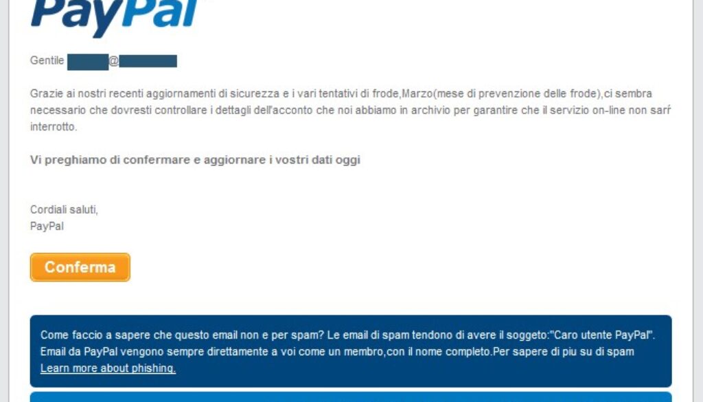False email di PayPal