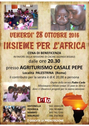 INSIEME PER L’AFRICA, venerdì 28 ottobre Palestrina abbraccia la beneficenza